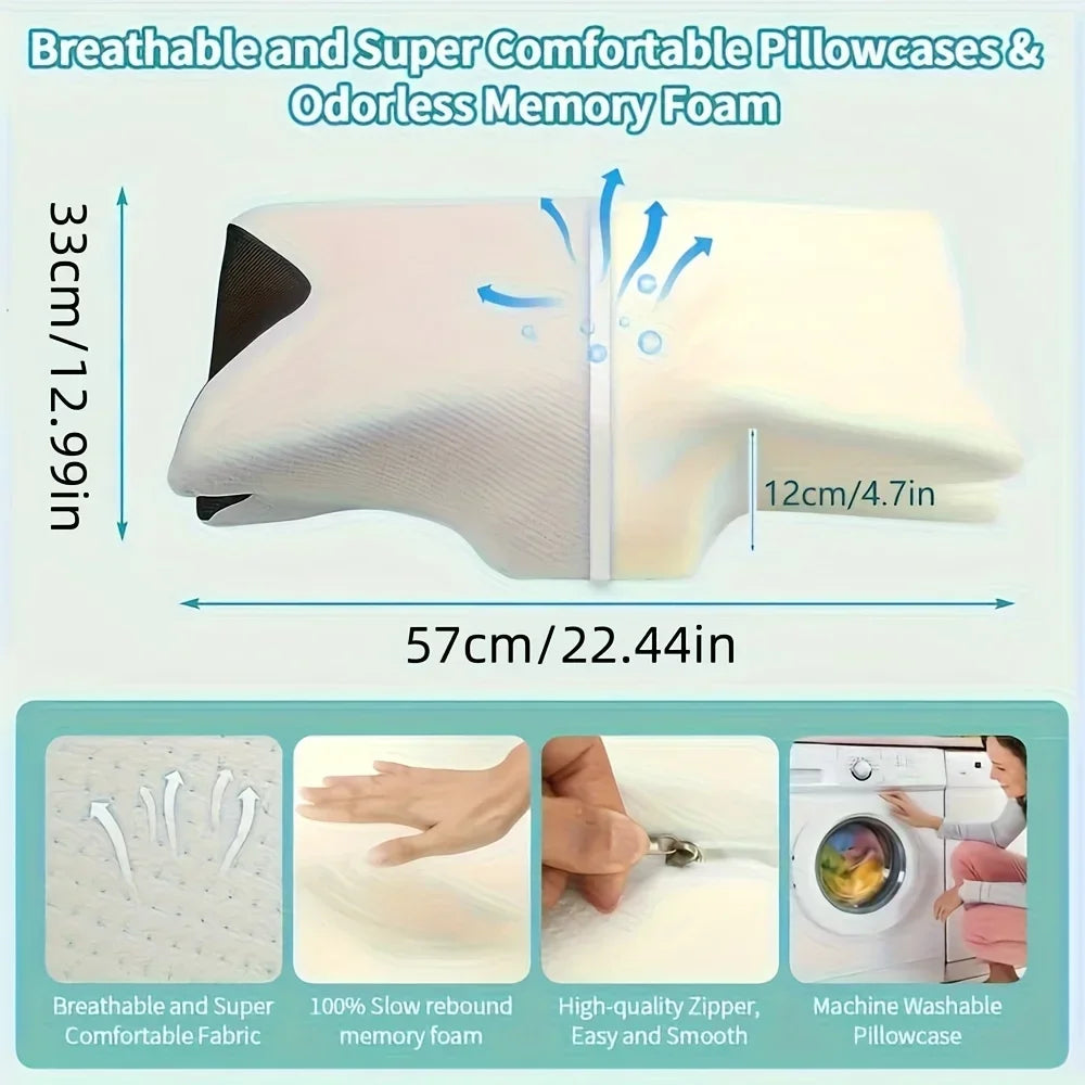 2025 Ergonomic Neck Horn Pillow for Side,Shoulder Relaxation, Soft Yet Firm Support,Back and Stomach Sleepers - Contoured Design