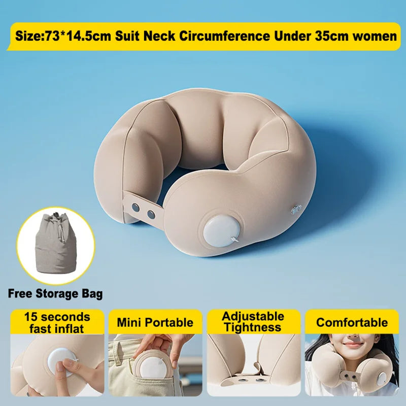 Travel Neck Pillow Inflatable Airplane Pillow U-shaped Cervical Orthopedic Protection Pillow Outdoor Portable Foldable Pillow